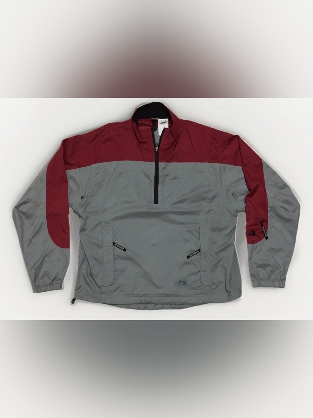 The North Face Half Zip Windbreaker Gray and Burgundy Pullover Jacket Retro Fall
